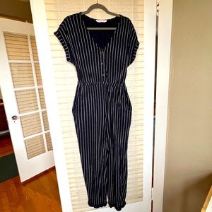 Natural By Known Supply Organic Cotton Blue Pin Stripe Jumpsuit Size XS